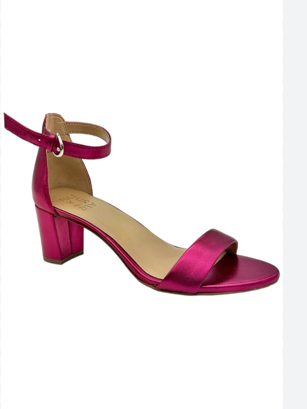 Naturalizer Vera Metallic Magenta Ankle-Strap Block Heel Sandal